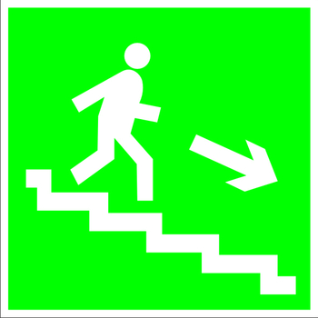 E13 направление к эвакуационному выходу по лестнице вниз (правосторонний) (пластик, 200х200 мм) - Знаки безопасности - Эвакуационные знаки - Магазин охраны труда и техники безопасности stroiplakat.ru